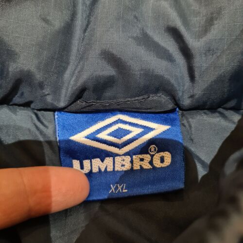 Vintage Umbro Jacket Mens 2XL XXL Blue Puffer Quilted Football Down Long Winter - Picture 2 of 11