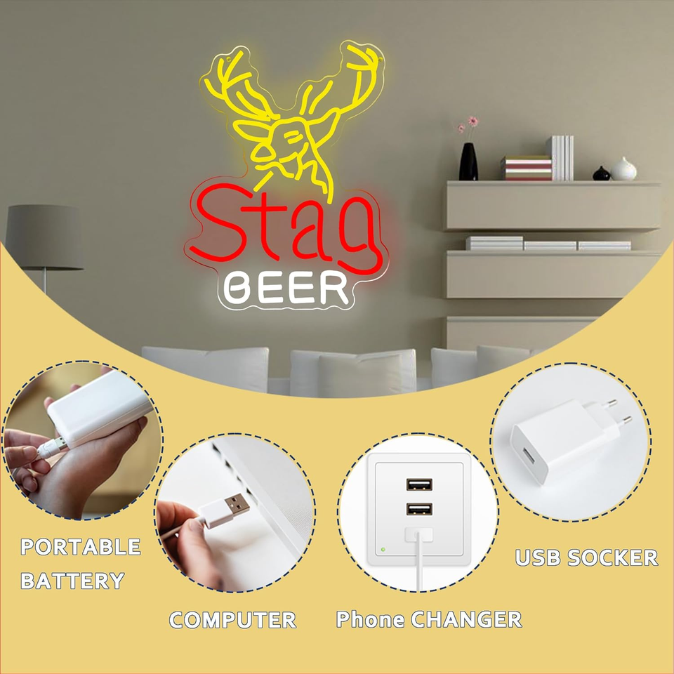 Beer Neon Signs for Wall Decor,Dimmable Beer Deer Led Neon Light,Usb