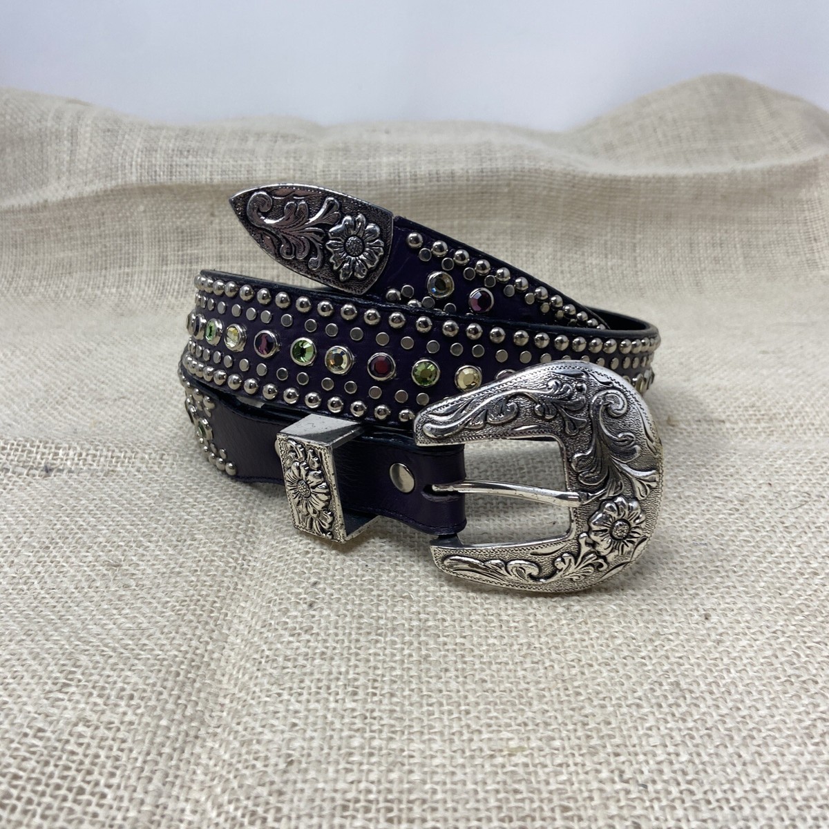 小物 48INCH Y2K Swarovski Studs Leather Belt Swarovski Studded Purple Leather Belt size 32 | eBay