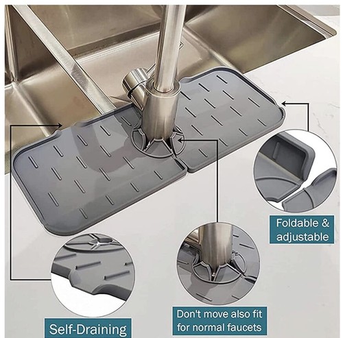 Küchenarmatur Spüle Spritzschutz Grau Silikon Abfluss Pad Wasserfang Matte 2 Stück - Bild 6 von 8