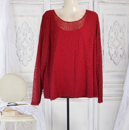 Women's Top Size XL Red Round Neck Long Sleeve Lined Designer George Simonton