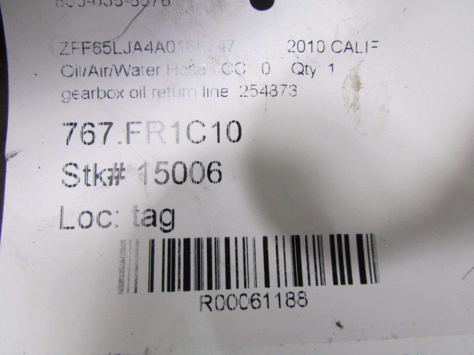 Ferrari California, Gearbox Oil Return Line, Used, P/N 254873