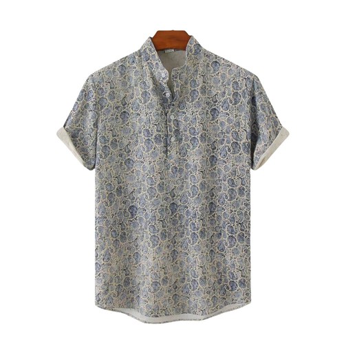 Camicia blusa tunica uomo spiaggia sciolta casual abbottonata Hawaii vacanza top moda - Foto 6 di 19