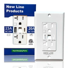 20 Amp 125 Volt WALL Outlet USB Type C Fast Charge Night Light COMMERCIAL GRADE