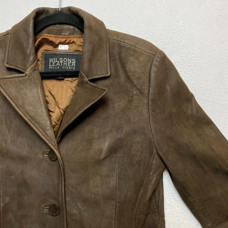 Chaqueta Blazer De Colección Wilsons Para Mujer M Marrón Oscuro Cuero Genuino 3 Botones Y2K Foto 2 de 4
