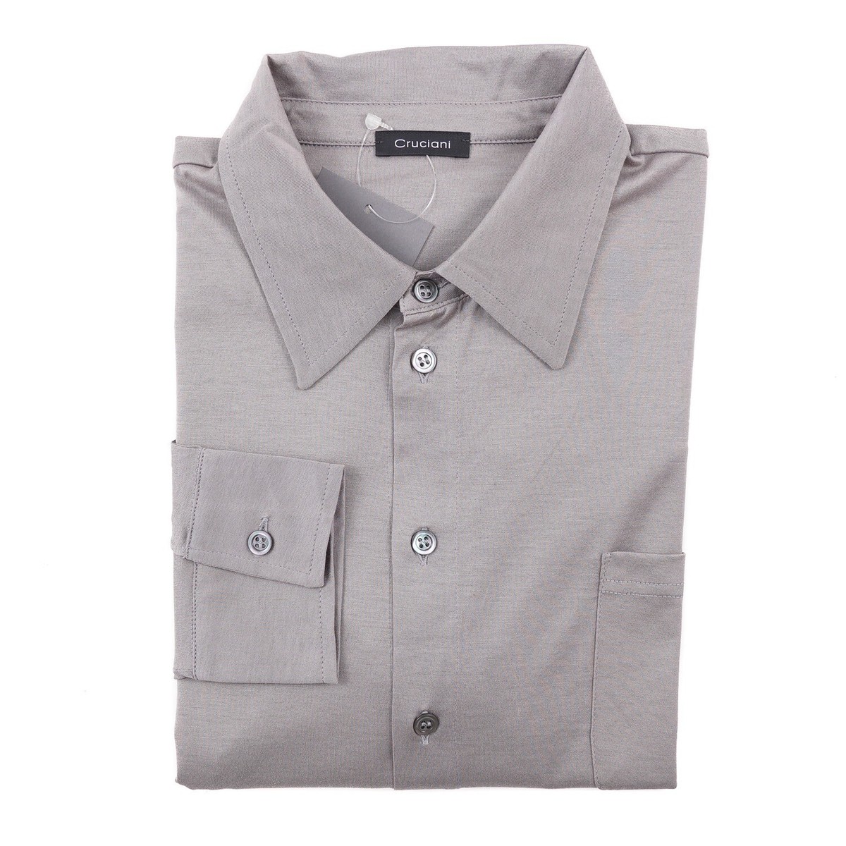 トップス Cruciani Cruciani Slim-Fit Gray Long Sleeve Button-Front Jersey Cotton