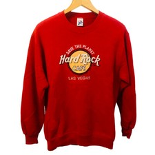 Vintage 90 s Hard Rock Cafe Las Vegas Sweatshirt with Embroidery - Large - Red