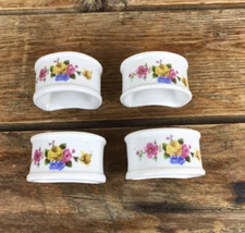 Set of 4 White Ceramic Floral Napkin Rings Vintage Farmhouse Style Cottage Core