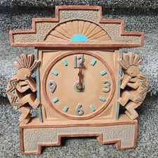 FRONTIER STUDIOS POTTERY WALL CLAY ART KOKOPELLI CLOCK LARGE HEAVY TERRACOTTA