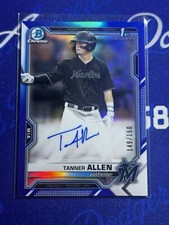 2021 Bowman 1st Chrome Tanner Allen Blue Refractor #/150 SP RC Marlins Auto