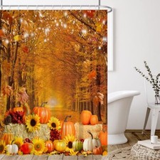 Autumn Maple Forest Pumpkin Shower Curtain for Bathroom Pathway in The Woods ...