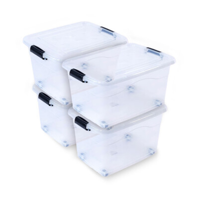 4x XL Aufbewahrungsbox mit Deckel - stapelbar und rollbar