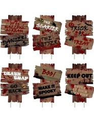 6PCS Halloween Yard Signs Large Size 17" 12" Outdoor Decor Scary Warning Signs