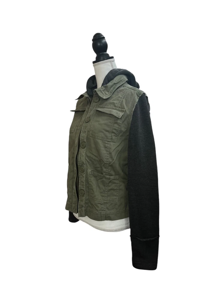 Sudadera con capucha Charlotte Russe para mujer gris oscuro, verde oliva cremallera completa L Foto 3 de 4