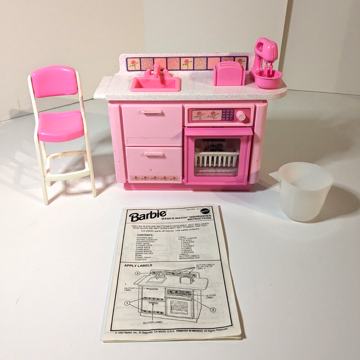Vintage Barbie 1991 Mattel Wash Watch Pink Kitchen Sink, Dishwasher with  Parts