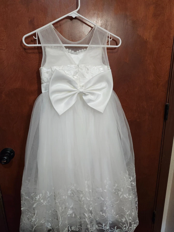 Niñas Elegante Vestido Blanco, Boda, Comunión, Eventos Formales con Velo Talla 8-9Y Foto 4 de 4