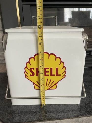 RARE Vtg 1950’s Metal SHELL Oil & Gas Cooler With Built In Bottle Opener GREAT - Picture 9 of 10