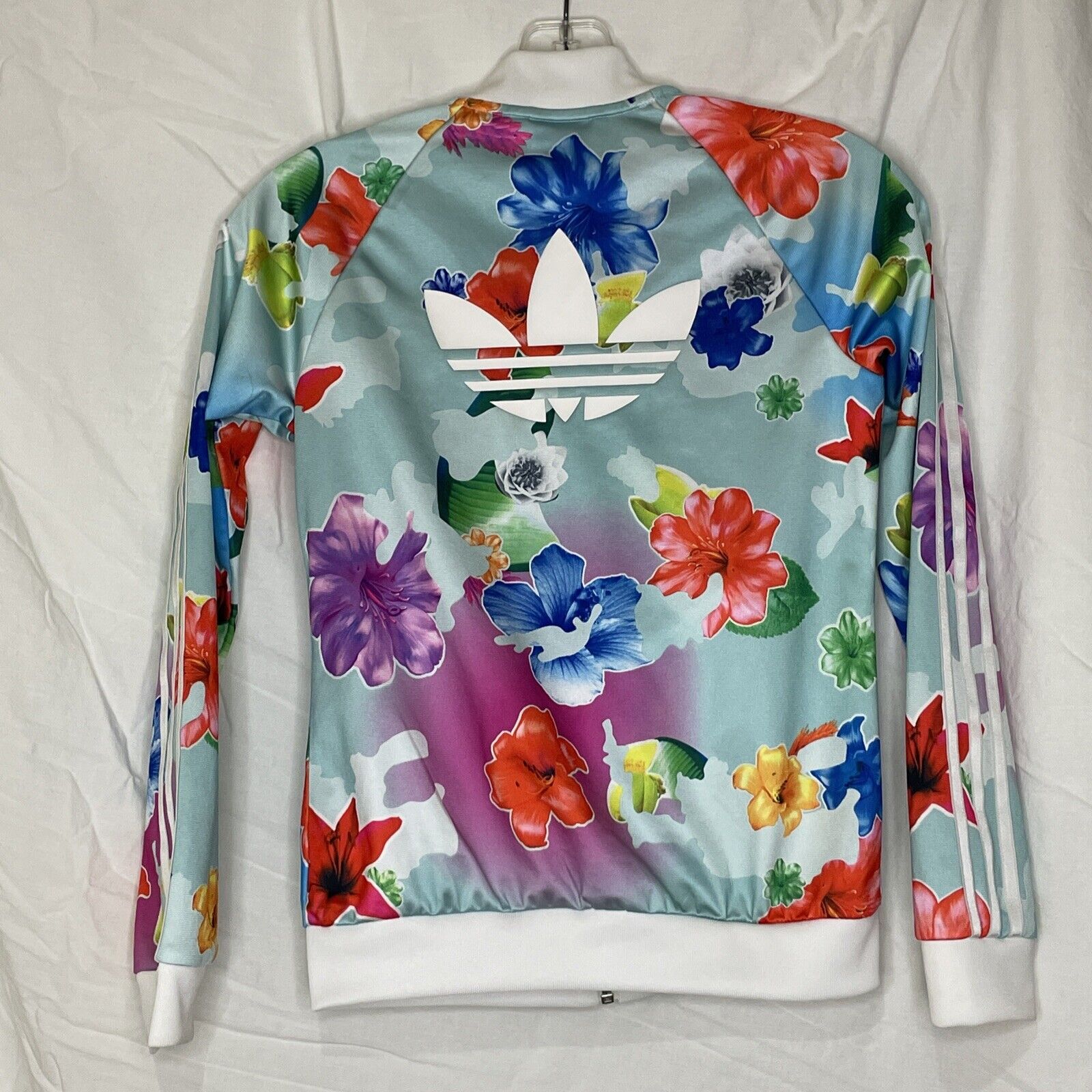 Adidas Floral Blue Red Pink Flowers Track Jacket Girls Medium 11 