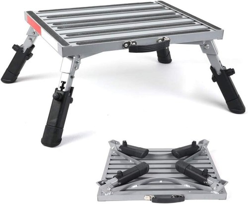 Taburete plegable de aluminio para autocaravanas - plataforma de 19 pulgadas x 14,5 pulgadas, antideslizante - Imagen 3 de 10