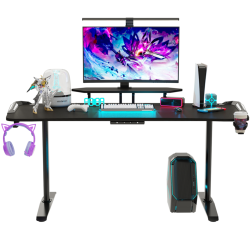 Gaming Tisch mit Led Monitorständer 180cm Computertisch XXL Gamer Schreibtisch  - Afbeelding 1 van 20