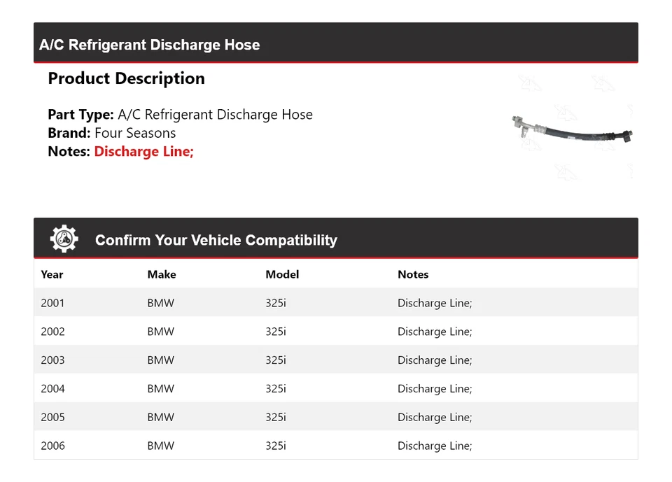 Manguera de descarga de refrigerante aire acondicionado BMW 325i 2001-2006 4 estaciones 2002 2003 2004 Foto 2 de 4