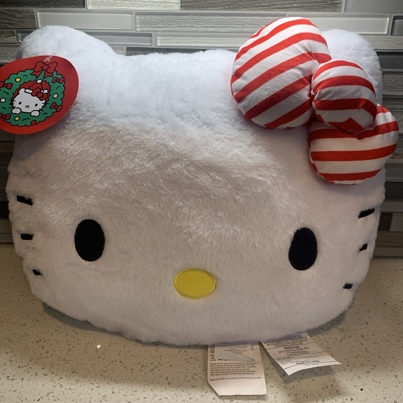 New Hello Kitty In Red & White Striped Bow Plush Ultra Soft Pillow By Sanrio