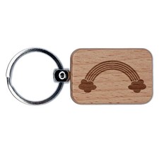 Traditional Rainbow Engraved Wood Rectangle Keychain Tag Charm