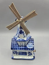 VTG Dutch Ceramic Figurine 5" x 3" plus Windmill Blades NON-WORKING Music Box