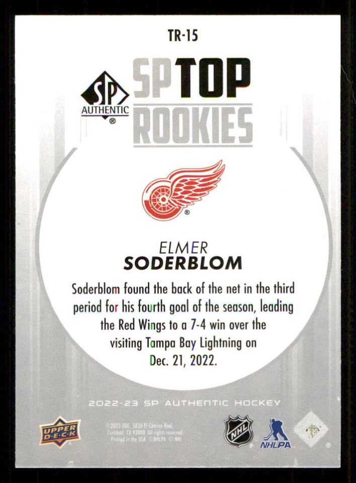 2022-23 SP Authentic Top Rookies #TR15 Elmer Soderblom - Image 2 of 2