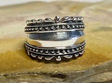 Vintage Sterling Silver 925 Wide Double Crown Ring Size 6