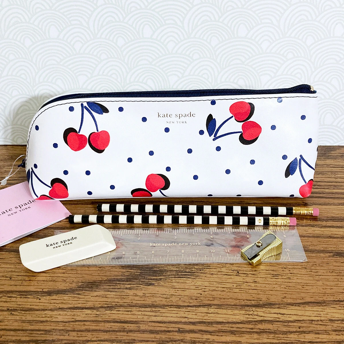 kate spade new york Polka Dot Pencil Case, Black/White