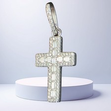 Moissanite Cross 1.0ct Pendant Sterling Silver Baguettes Color D 1.5-2.5mm