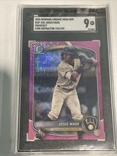 2025 Bowman Chrome Jesus Made Mega Box Pink Mojo Refractor /199 *Brewers SGC 9