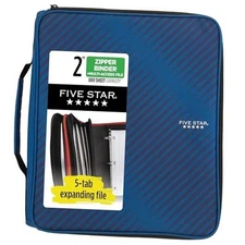  Zipper 2 Inch 3-Ring with Round Rings, 5-Tab 2 Inch Zipper Binder Blue Binder