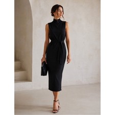 NWT 350 MISHA Balbina Black Midi Dress Size M Minimalist Quiet Luxury Old 