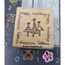 Stampin' Up Happy Holidays Christmas Trees 2004 Rubber Stamp Wood V81