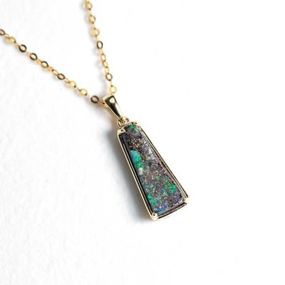 Trapezoid Australian Boulder Opal Pendant ONLY 14k Yellow Gold