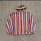 Vintage 1960s Striped Hooded Windbreaker Jacket Mens Small Blue Zip Up Cotton