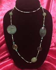 Handmade Glass Stone Necklace Greens Beaded Long Spring Necklace NEW