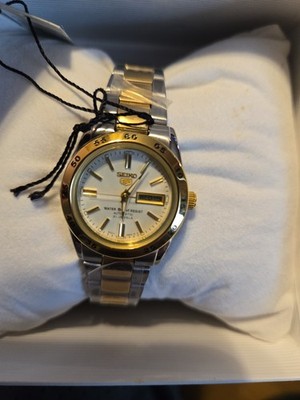 Seiko 5 Ladies Automatic watch features a two-tone stainless steel and gold