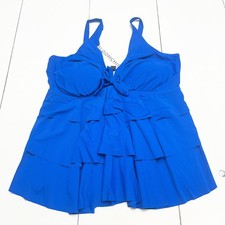 BloomChic Swimdress Womens 24 Blue Ruffle Tiered One Piece Plus Size Swimwear