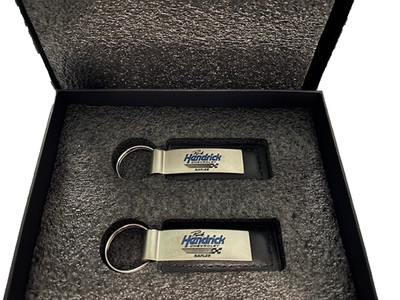 Set Of Two New Chevrolet Leather  Keychains Boxed Set Rick Hendrick Naples FL