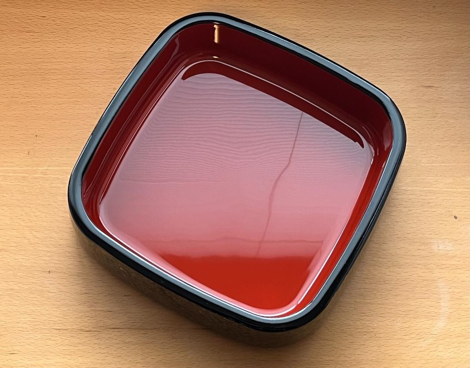 Japanese Lacquerware Box Red Shell Inlay Two Tier Square Jubako Bento ...
