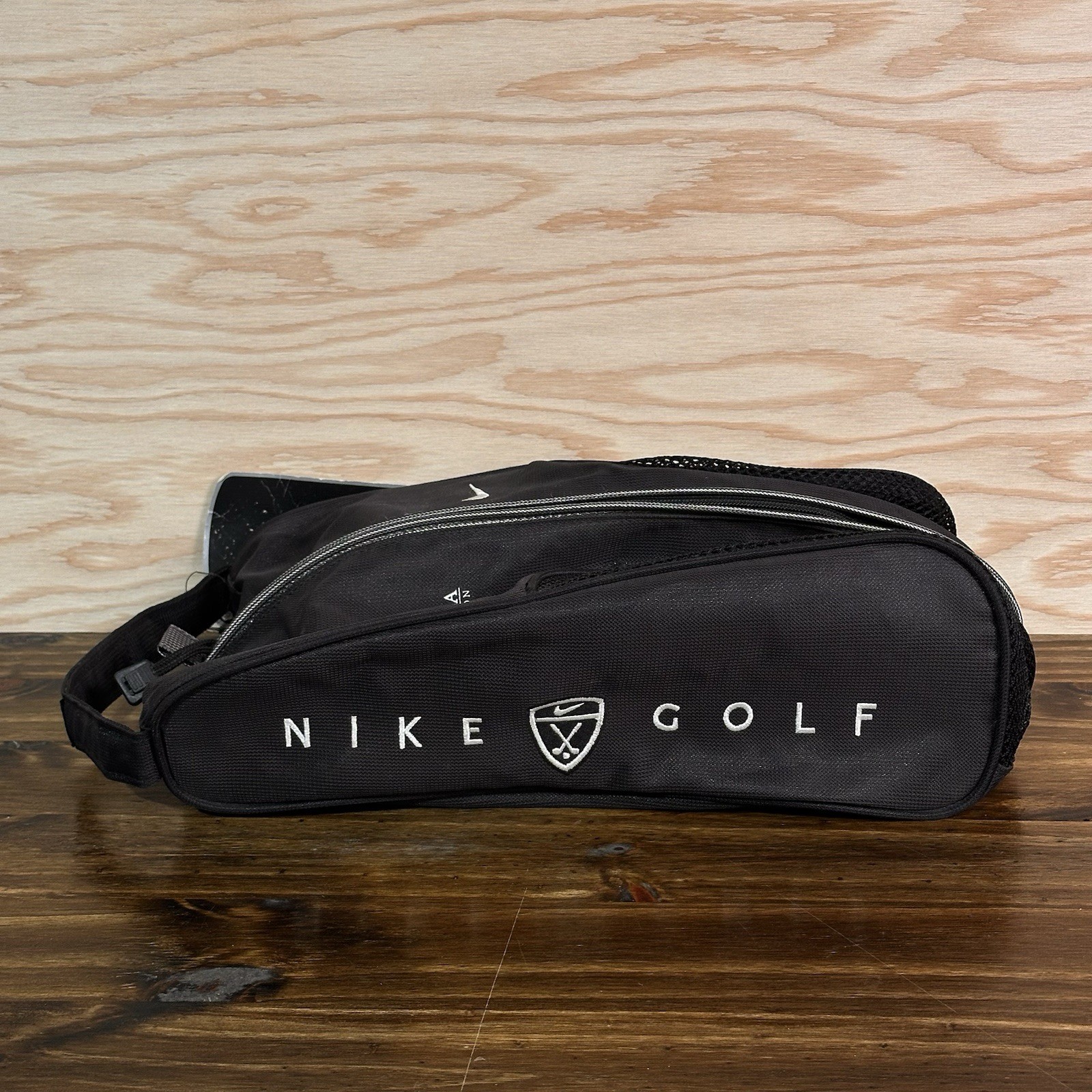 Vintage Nike Golf Shoe Bag Black Mesh Swoosh Tote Zipper Han