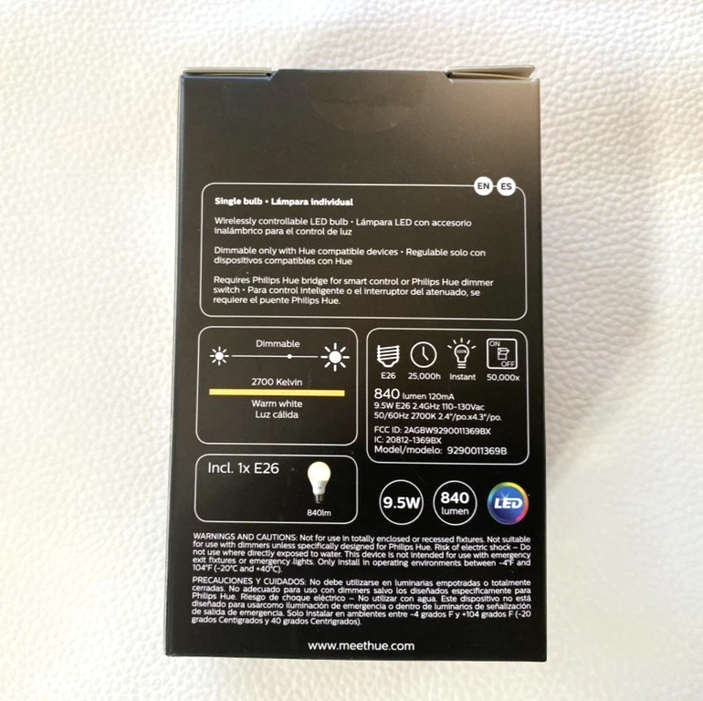 Philips Hue White Single A19 Bulb LED 9.5W 840 Lumens E26 Dimmable New Sealed - Image 2 of 3