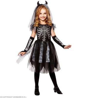 Widmann Skelett Braut Kostüm Kinderkostüm Halloween Mädchen Teufel mit Haarreif