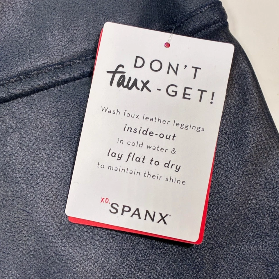 NWT SPANX Faux Leather Leggings Shapewear High Waisted Tummy Control Navy 2X - Image 4 of 4