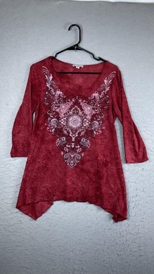 Established 1962 Tunic Blouse Womens Small Red Paisley Embroidered Scoop Neck