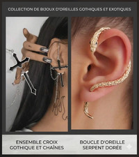 Boucle d'Oreille Tendance Punk & Alternative unité ou lot serpent croix  neuf