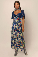 New Rixo Paltrow Navy Floral Glitter Mix Silk-Mix Midi Dress Size M